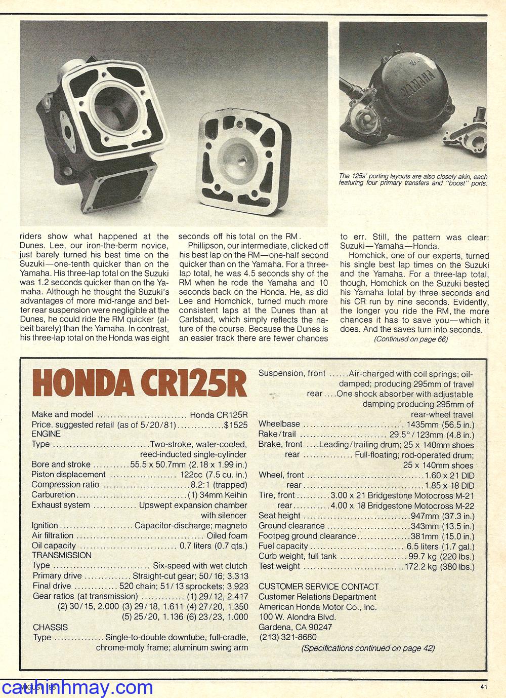 1981 HONDA CR125 SUZUKI RM125 YAMAHA YZ125 - cauhinhmay.com